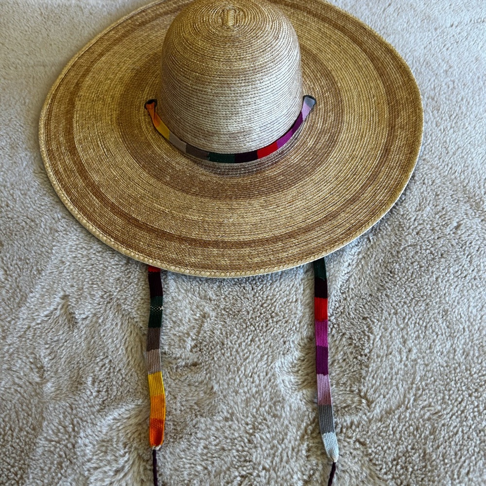 Woven Straw Sun Hat with Multicolor Chin Straps